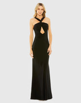 Black Knotted Halter Neck Keyhole Jersey Gown